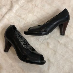 Clarks leather open toe heels